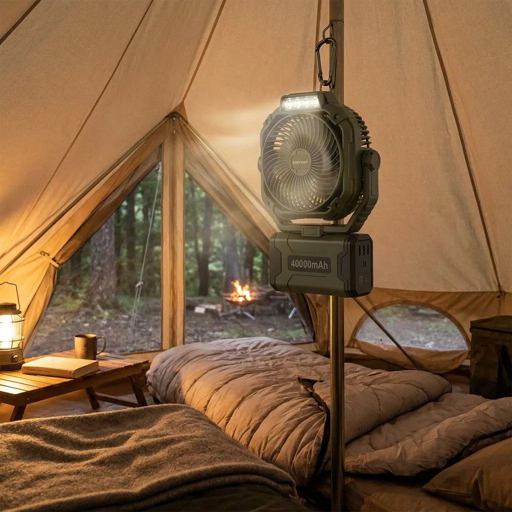 ZepherForce 40,000mAh Rechargeable Camping Fan - Oscillating Fan with LED Light & Remote
